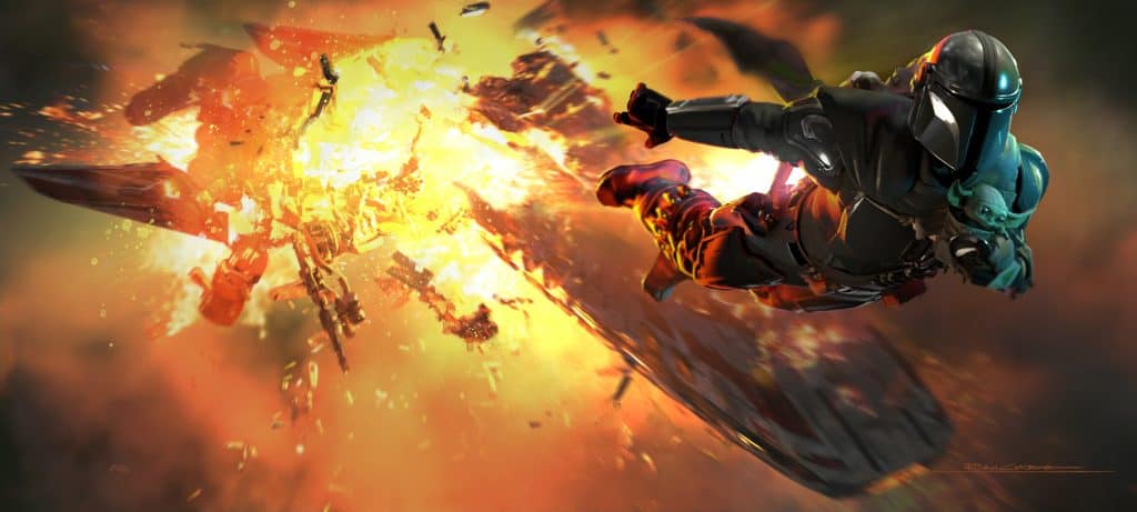 An image of a man flying through a fire.