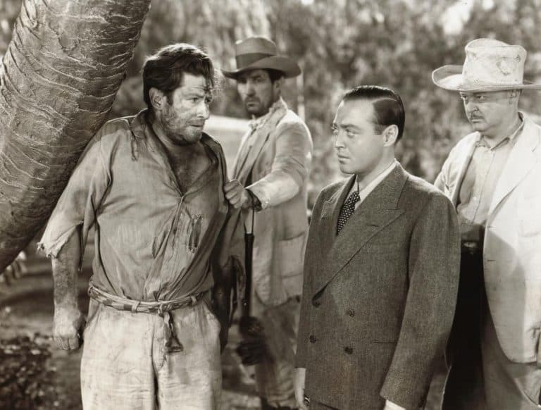A group of men standing next to a palm tree.