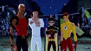 ‘Young Justice’: Seasons 1-3 (Individual) Blu-Ray Review – An Essential Offering For Comic Book Fans A group of animated characters standing in front of a city.