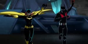 ‘Justice League: Crisis On Infinite Earths, Part Two’ 4K UHD Blu-Ray SteelBook Review – A Murky Multiverse A cartoon of a couple of people in clothing.