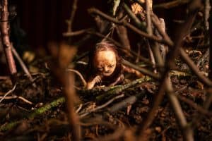 ‘Stopmotion’ Blu-Ray Review – Inventive Nightmare Fuel A doll is sitting in a pile of twigs and leaves.