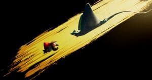 A cartoon image of a sting ray flying in the air.