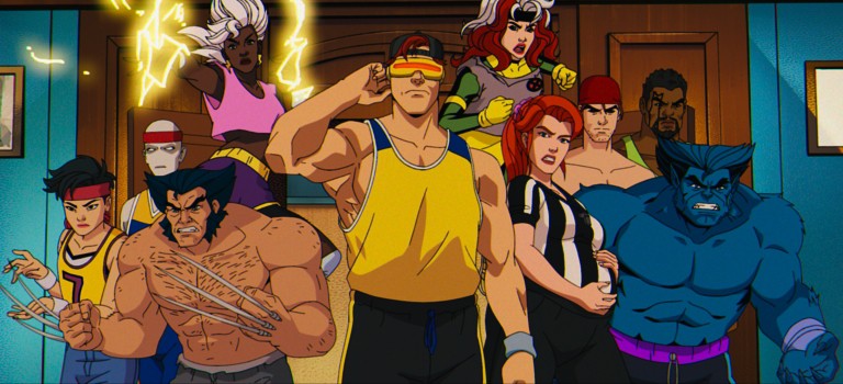 A group of animated superhero characters from the x-men series, standing together looking ready for action.