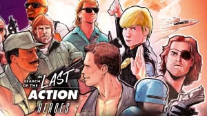 ‘In Search Of The Last Action Heroes’ Blu-Ray Review – A Nostalgic Look At The Golden Age Of Action Films Illustration featuring a montage of stylized action heroes from various movies, including characters in combat and tactical gear, set against a colorful background.