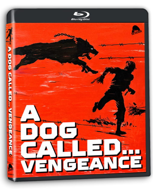 Blu-ray cover of "A Dog Called Vengeance" with an image of a dog attacking a running man against a red background.