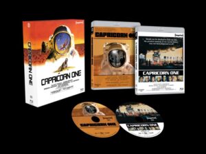 A three-disc Blu-ray box set of the film "Capricorn One" showing the cover art and two discs laid out in front of the case.