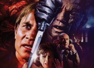 ‘Off Balance’ (aka ‘Phantom Of Death’) Blu-Ray Review – Brutal Thriller Is Creepy & Unsettling A collage showing a gloved hand holding a knife, a man and woman looking distressed, and an older man on the phone. Background includes dark horror-themed elements.