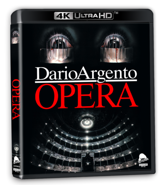 Cover image of a 4K Ultra HD Blu-ray titled "Opera" by Dario Argento. The cover features ominous eye imagery and a theater interior.