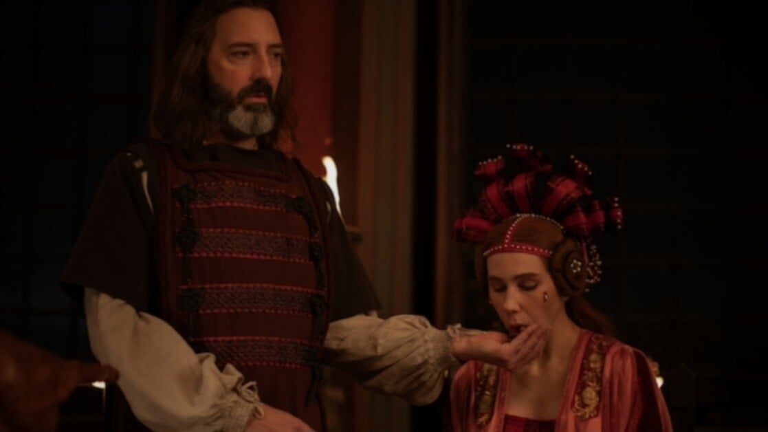 Tony Hale and Zosia Mamet in The Decameron (2024) | Image via Netflix