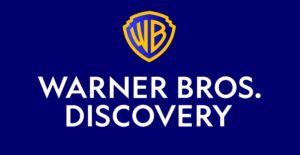 Warner Bros. Discovery logo featuring the yellow "WB" shield above the company name written in white text on a blue background.
