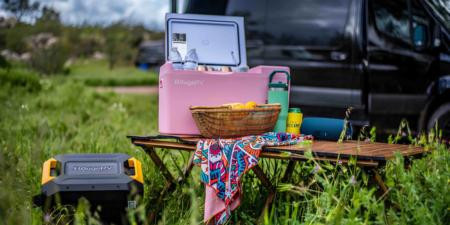 Elevate Your RV Adventures With A Portable Air Conditioner For RV And A Colored Mini Fridge