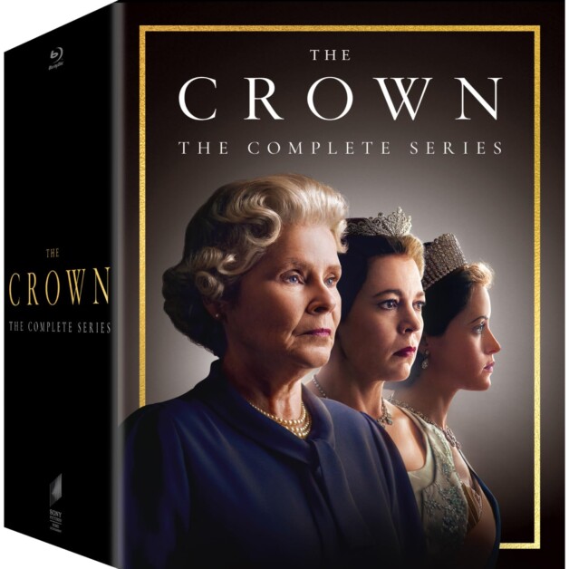 Box set cover of "The Crown: The Complete Series," featuring side-profile images of three women depicting Queen Elizabeth II at different ages.