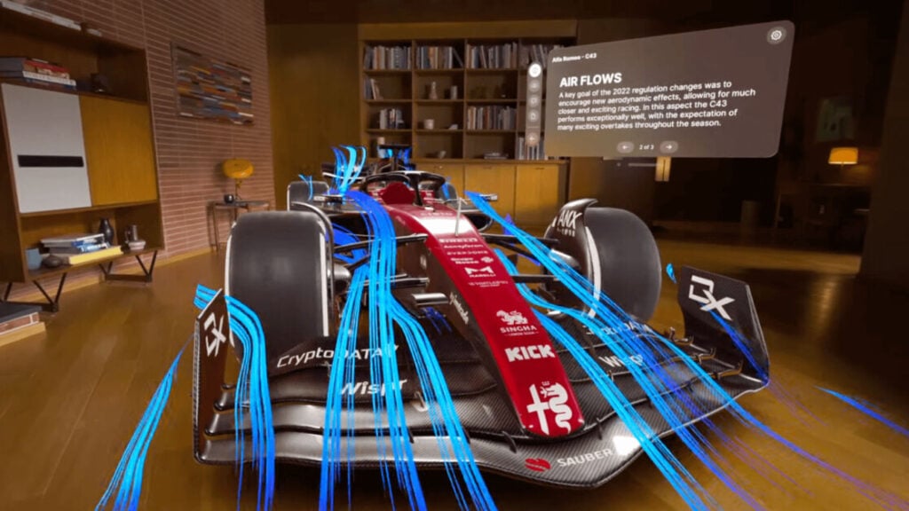 Race car inside of the Apple Vision Pro