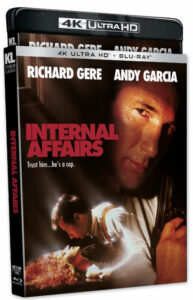 Blu-ray cover of the movie "Internal Affairs," featuring Richard Gere and Andy Garcia, with the tagline "Trust him...he's a cop.