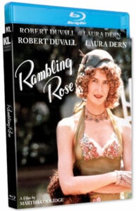 Blu-ray cover of "Rambling Rose" featuring a woman in a floral dress and hat, with the names Robert Duvall, Laura Dern, and an indication of a film by Martha Coolidge.