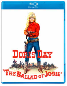 Blu-ray cover of "The Ballad of Josie" featuring a woman in Western attire with a gun, set against a backdrop of cowboys on horseback.