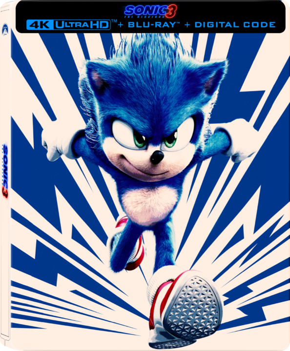 Cover image of a Sonic the Hedgehog movie, featuring Sonic in a dynamic running pose, surrounded by blue lightning-like graphics.