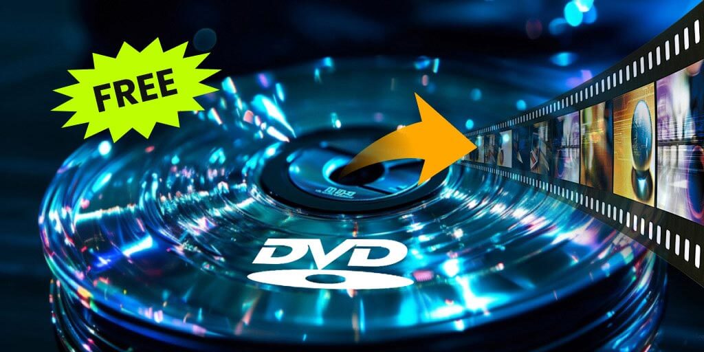 A DVD with the text "FREE" and an arrow pointing towards a filmstrip scene.