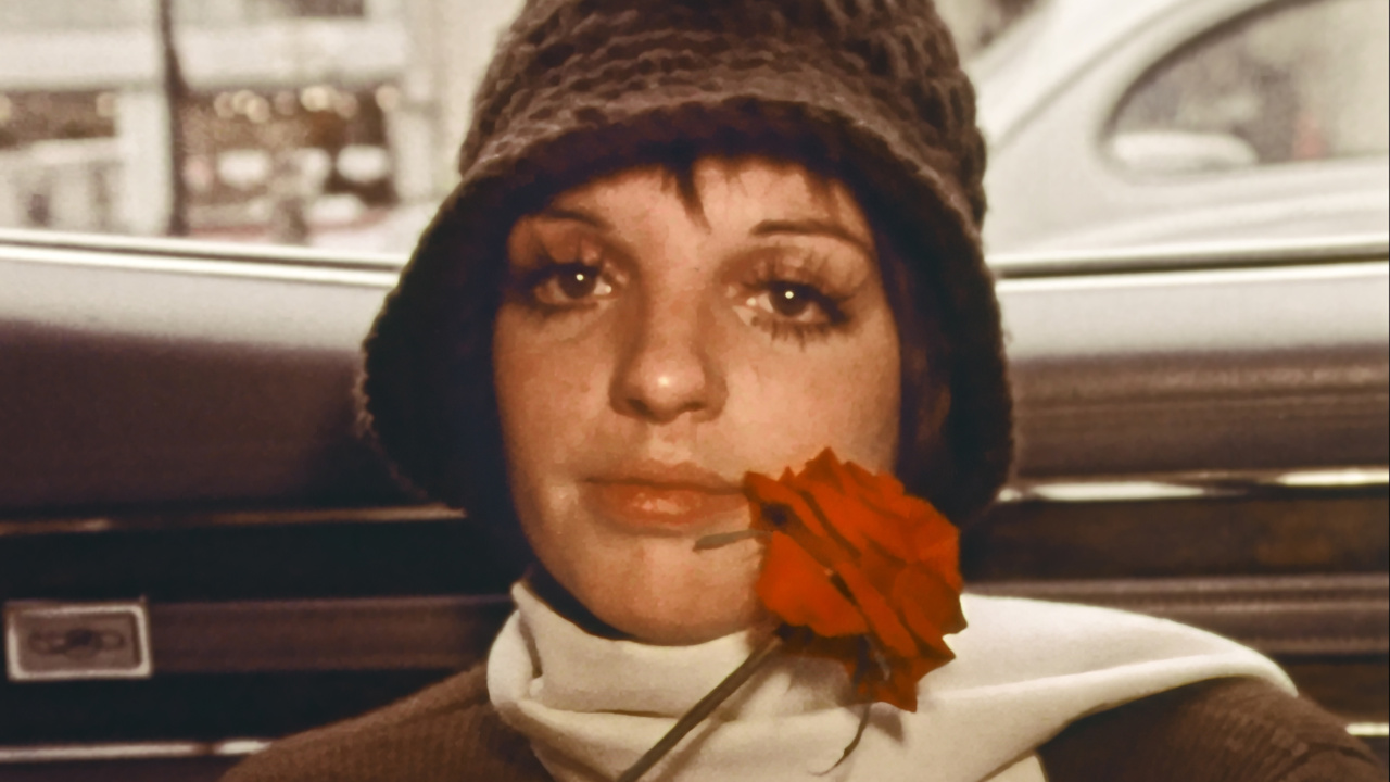 Person wearing a hat holds a red rose, with a neutral expression. Background shows part of a car interior and blurred outdoor scene.