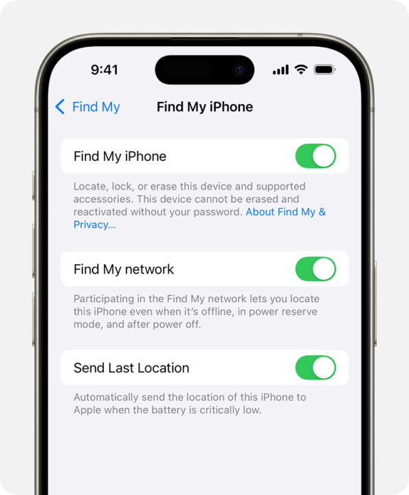Turning on Find My iPhone