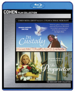 Blu-ray cover featuring two films: "In Custody" and "The Proprietor," as part of the Merchant Ivory Collection by Cohen Media Group.