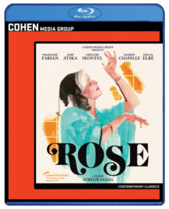 Blu-ray cover of the film "Rose" featuring an illustration of a woman in a blue dress, with cast names and film festival mentions.