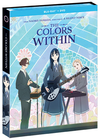 Blu-ray and DVD cover of "The Colors Within" featuring three animated characters with musical instruments against a colorful background.