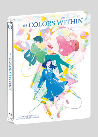 Blu-ray cover of "The Colors Within" depicting three animated characters surrounded by abstract colorful shapes.
