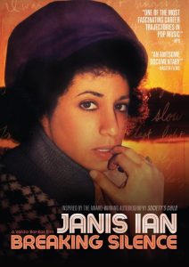 Poster for "Janis Ian: Breaking Silence" featuring a woman in a fur-trimmed coat with quotes praising the documentary.