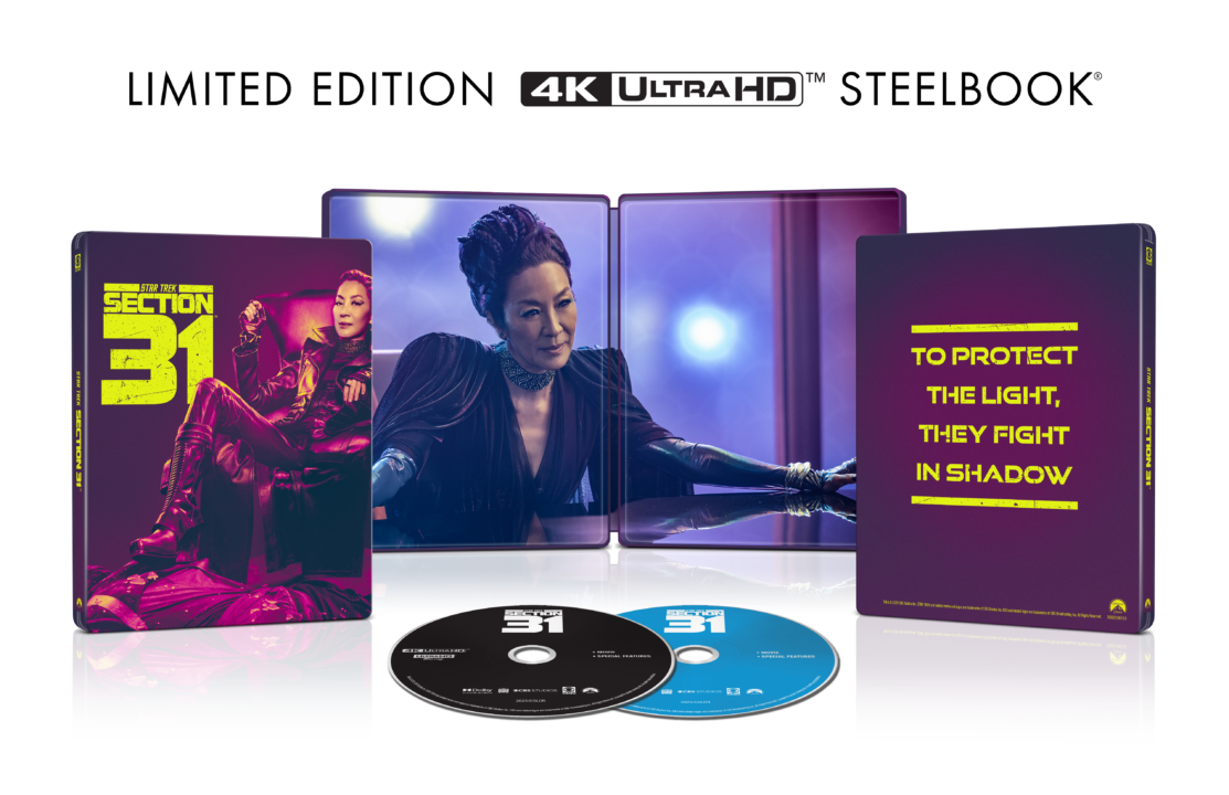 Blu-ray set of "Section 31" with two discs. Cover features a woman in a futuristic outfit. The case reads, "To protect the light, they fight in shadow." 4K Ultra HD label at the top.