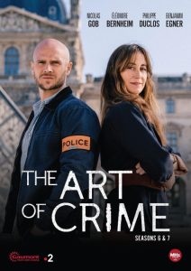 Two people standing back-to-back, one wearing a police armband. Text reads "The Art of Crime, Seasons 6 & 7.