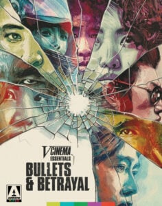 A cracked surface divides illustrated faces surrounding the words "Bullets & Betrayal.