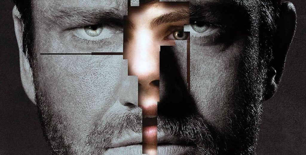 A composite image of two male faces, digitally merged with geometric cuts, showing different halves aligned together.