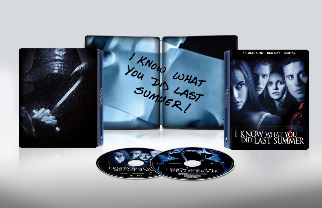 Collectors edition of "I Know What You Did Last Summer" with DVD, Blu-ray, and digital format, featuring character images and iconic text on the cases.