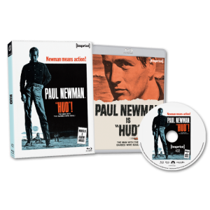 Blu-ray package of the film "Hud" featuring Paul Newman; includes a case, disc, and cover art with Paul's face and film title prominently displayed.