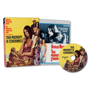 DVD and Blu-ray case, disc, and booklet for "This Property Is Condemned," featuring illustrated and black-and-white images of the film's characters.