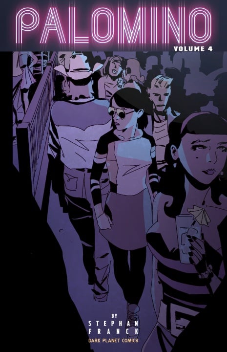Comic book cover for "Palomino Volume 4" by Stephan Franck, showing people walking in a dimly lit setting with purple tones.