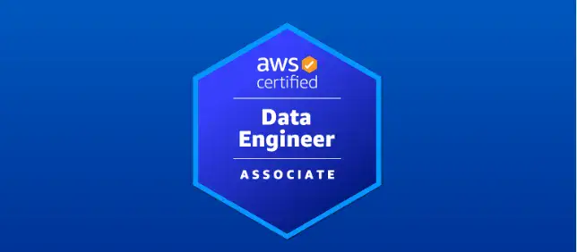 AWS Certified Data Engineer – Associate badge on a blue hexagonal background.