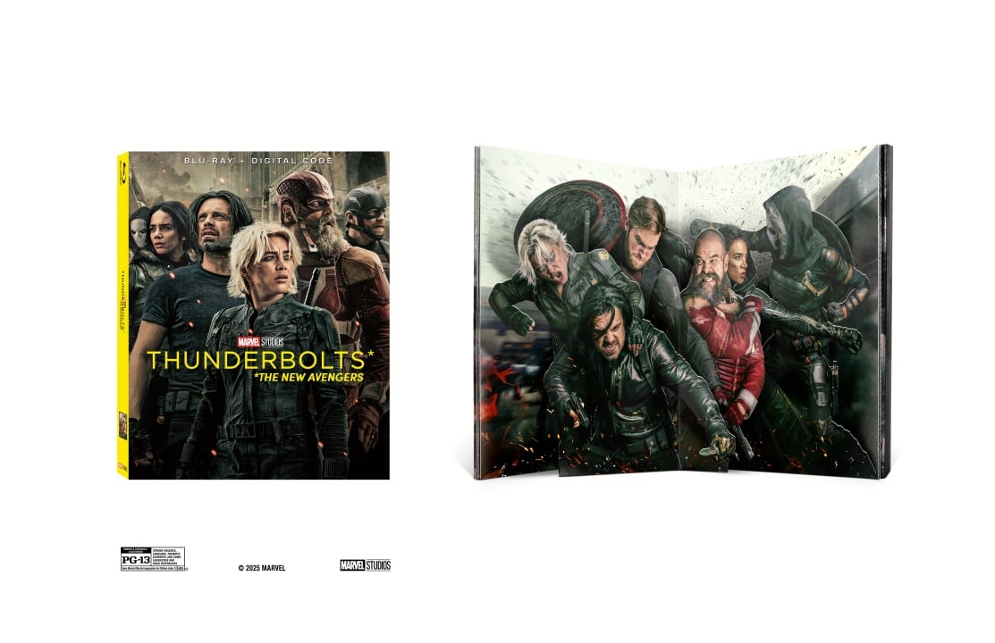 A Blu-ray case and open case insert for "Thunderbolts: The New Avengers," featuring a group of Marvel characters in action poses.