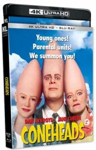 4K Ultra HD Blu-ray case for the movie "Coneheads" featuring three characters with cone-shaped heads on the cover.
