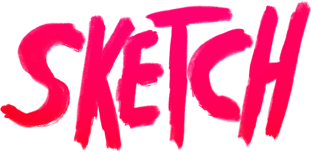 The word "SKETCH" is written in large, bold, red letters with broad, uneven brushstrokes on a transparent background.