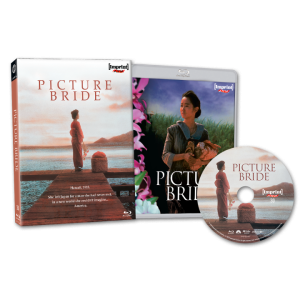 A DVD and Blu-ray set of "Picture Bride" featuring the cover image of a woman in traditional attire standing on a pier, with matching disc and case artwork.