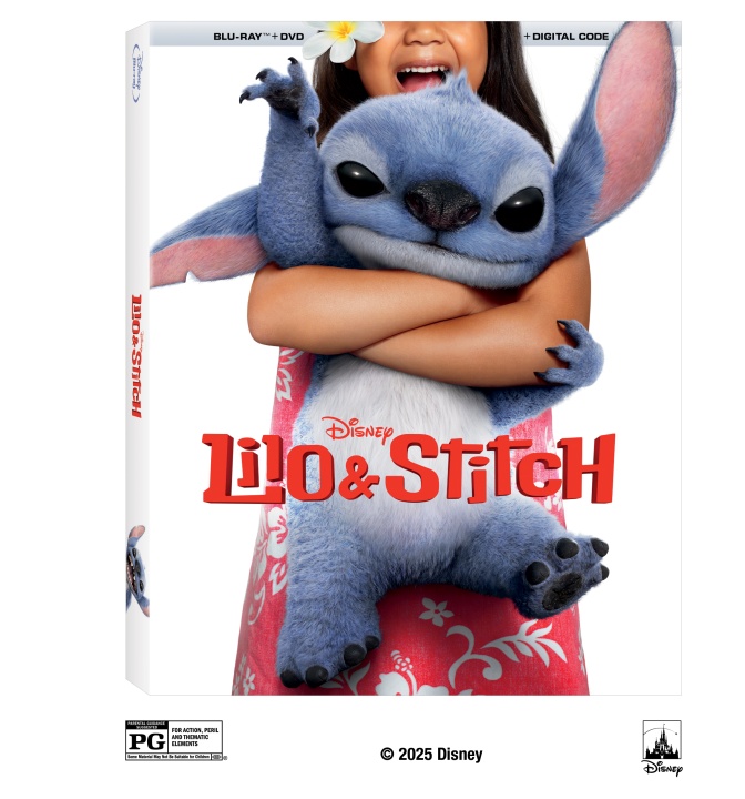 A Blu-ray and DVD cover of Disney's "Lilo & Stitch," showing a girl hugging a blue alien creature, with the movie title in red letters.