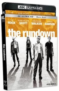 4K Ultra HD and Blu-ray case for the film "The Rundown," featuring main cast members on the cover with palm trees in the background.