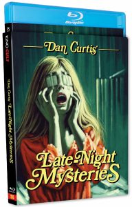 Blu-ray cover for "Dan Curtis' Late Night Mysteries" featuring distressed woman with hands on face and eyes covered by cards, set against a dark background.