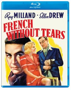 Blu-ray cover of the film "French Without Tears" featuring illustrated portraits of Ray Milland and Ellen Drew, with the movie title in large red text.