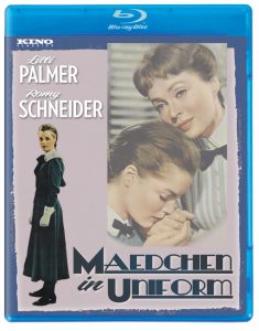 Blu-ray cover for "Mädchen in Uniform" featuring Lilli Palmer and Romy Schneider, with images of the actresses in period school uniforms and film title in bold text.