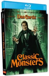 Blu-ray case for "Dan Curtis' Classic Monsters" featuring illustrated man in a cape with electricity and laboratory equipment in the background.