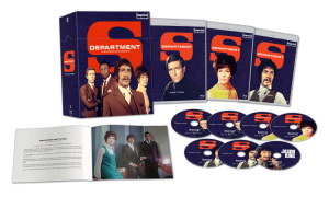 Box set of "Department S: The Complete Series" with three DVD cases, eight discs, and an open booklet featuring cast photos and episode information.