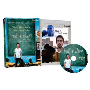 Box set for the film "Half Nelson," showing the DVD case, disc, and cover art featuring a man standing in front of a chalkboard in a classroom.